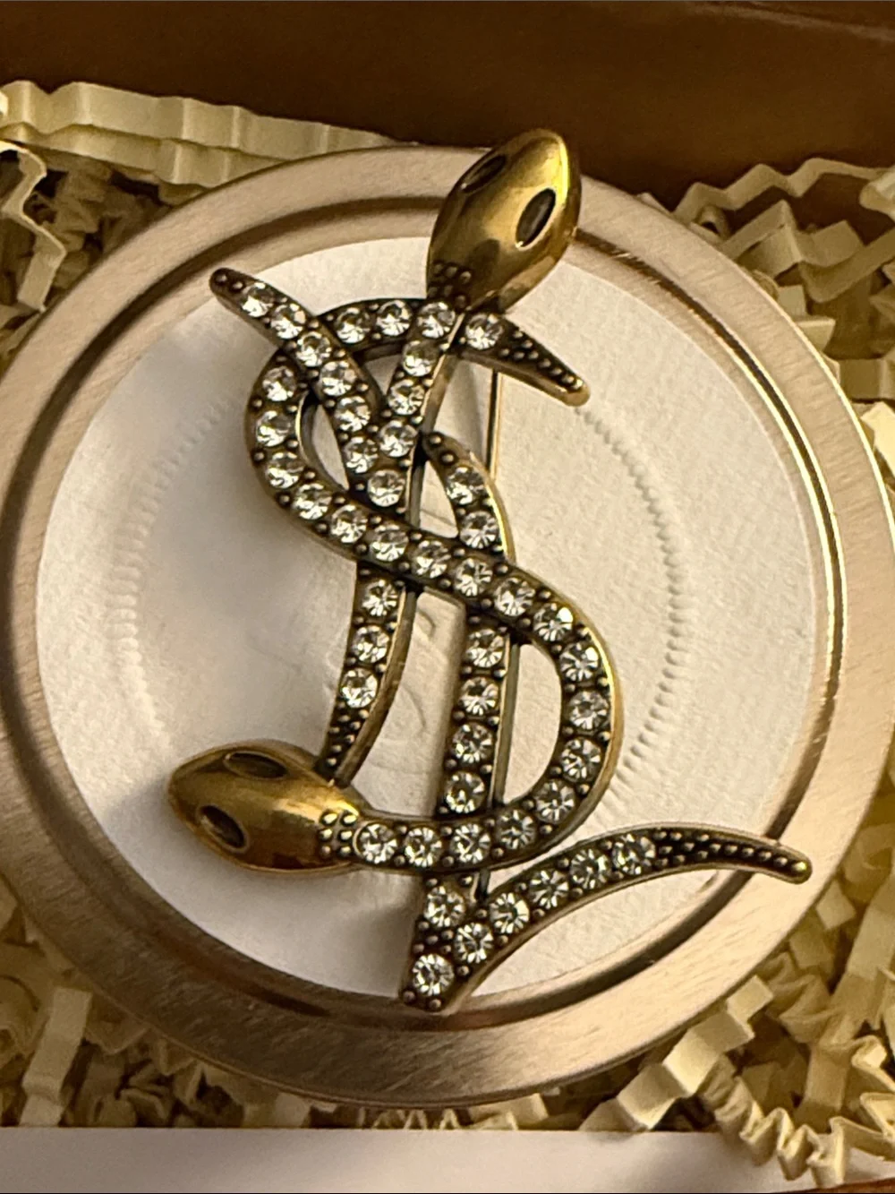 Fashion Designer Brooch Crystal Snake  Brooch - Gold Tone